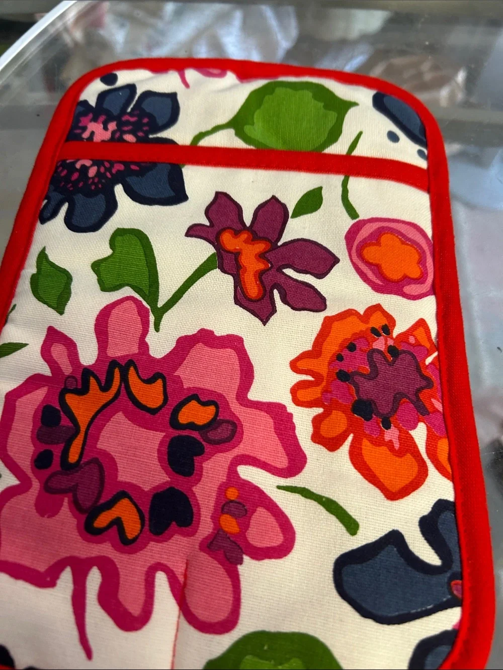 kate spade Floral Quilted Oven Mitt in White with Pink, Orange, Green and Navy